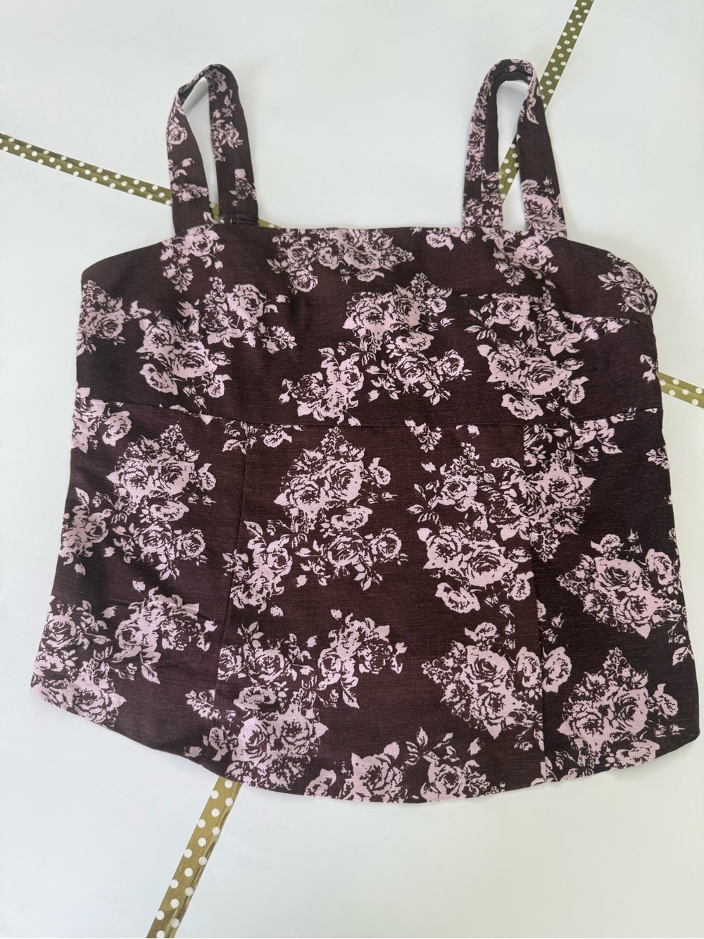 Sim & Sam Women’s XL Brown Pink Floral Square Neck Tank Top Thick Straps NWT